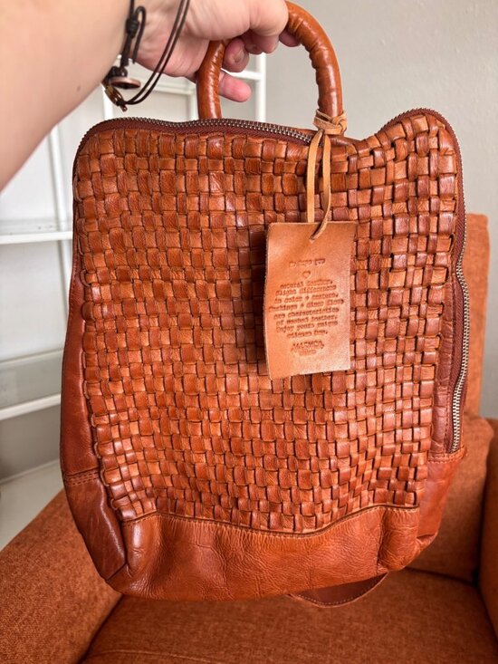Vilenca Holland Emilia Woven Genuine Leather Woven Backpack Cognac Brown main image 5